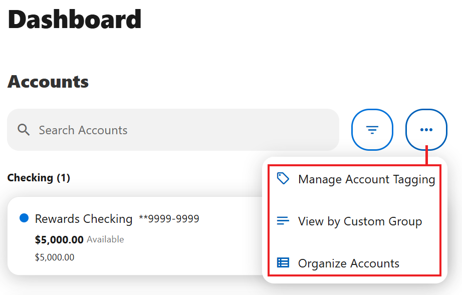 sample of dashboard customization options