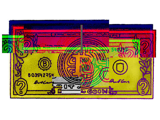 glitched mysterious digital bill with bitcoin symbol on it glitched mysterious digital bill with bitcoin symbol on it