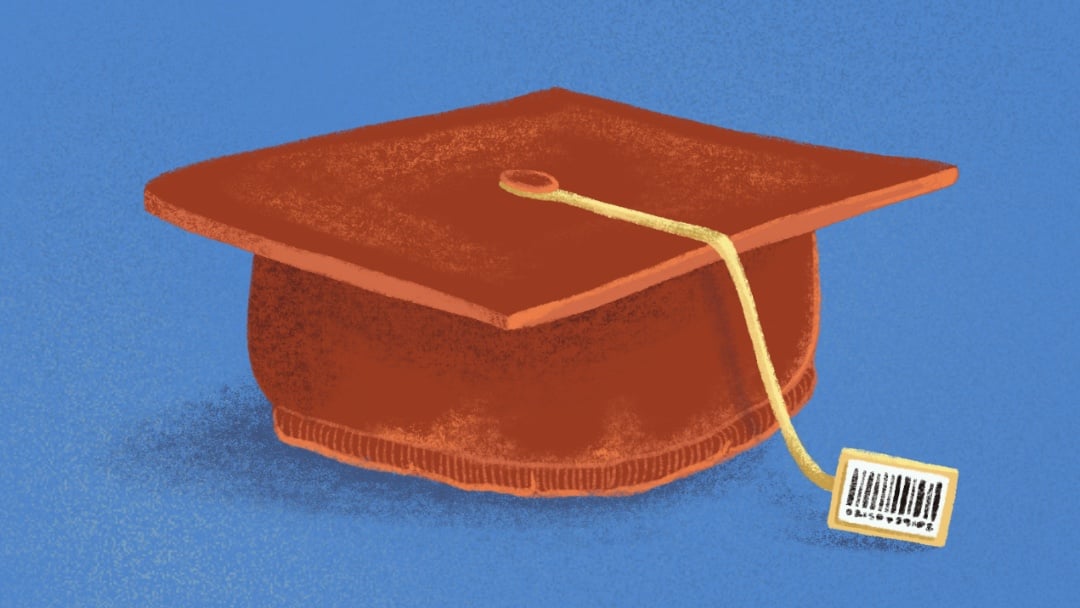 graduation cap with price tag attached