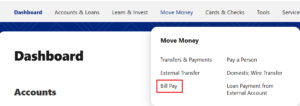 sample showing where bill pay is located on menu
