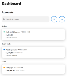 sample of multiple account types on single dashboard