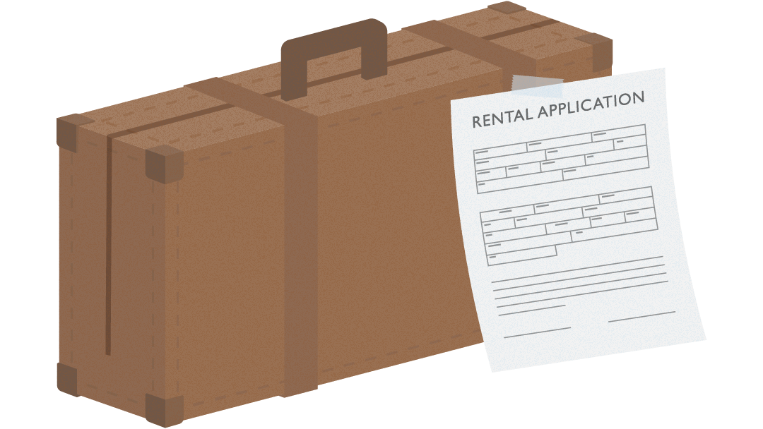 suitcase with a rental application next to it