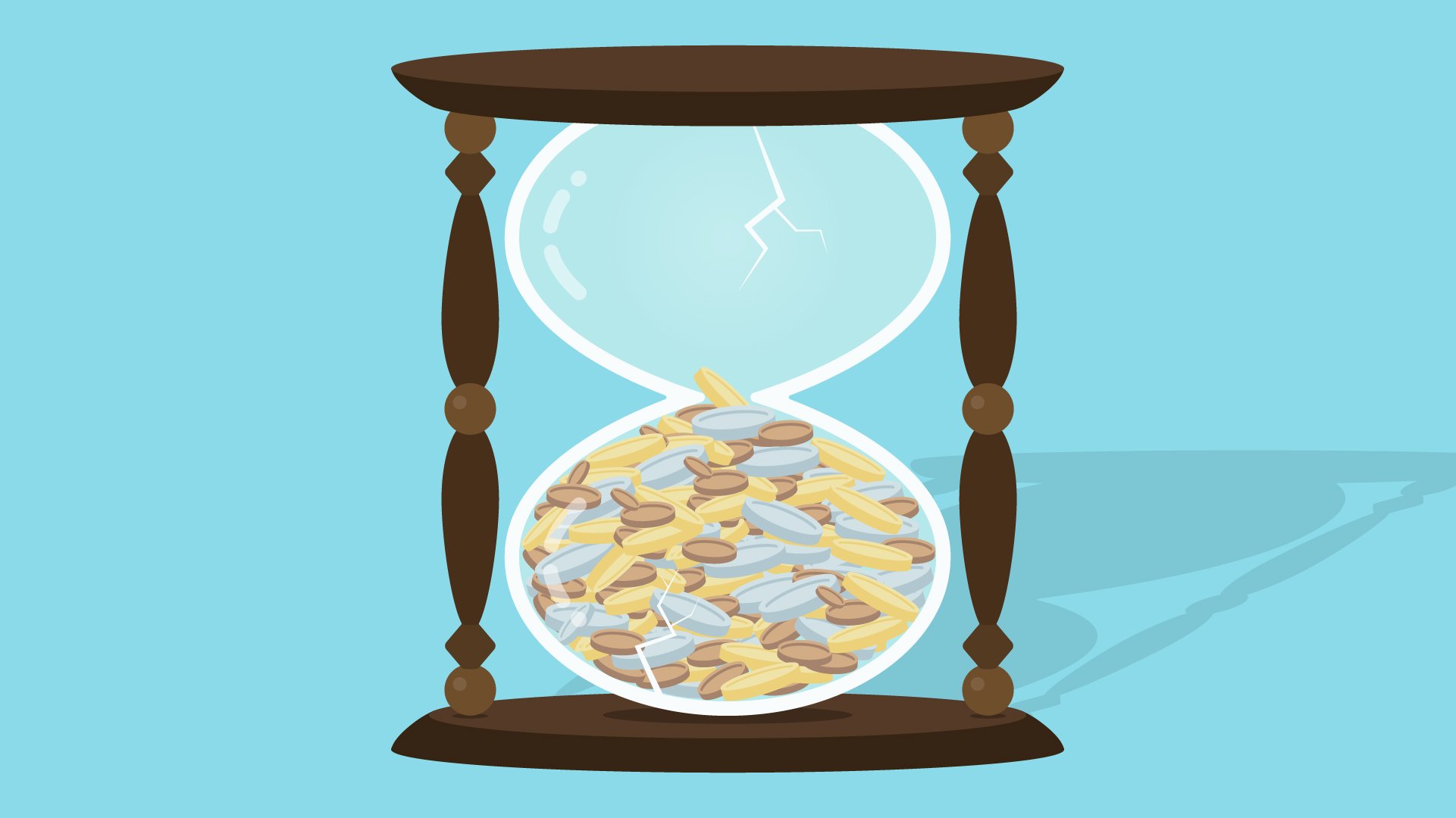 crack hourglass with sand instead of coins