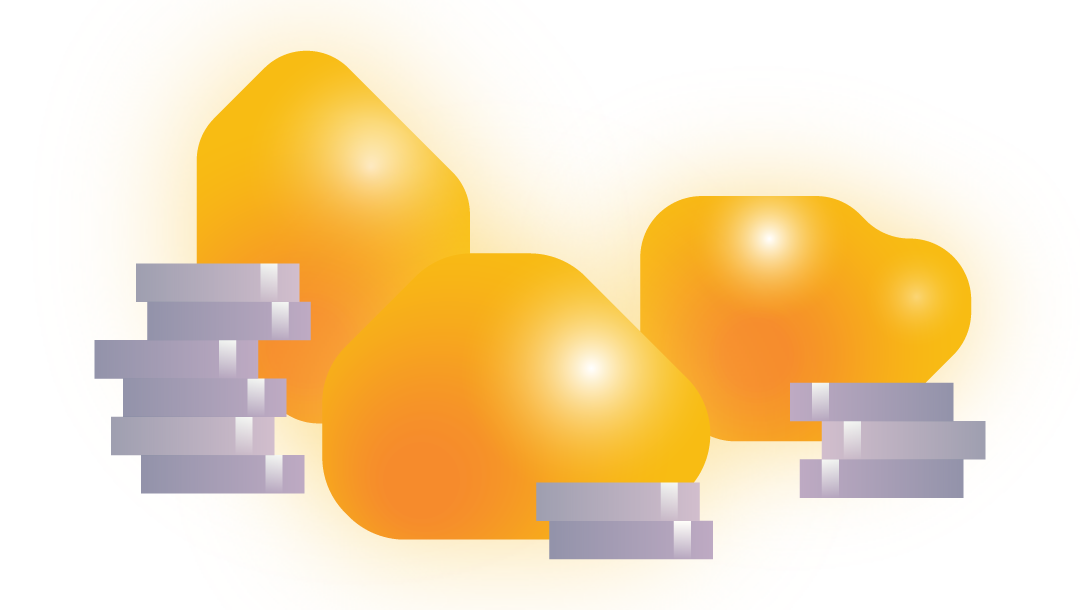 silver coins and gold nuggets