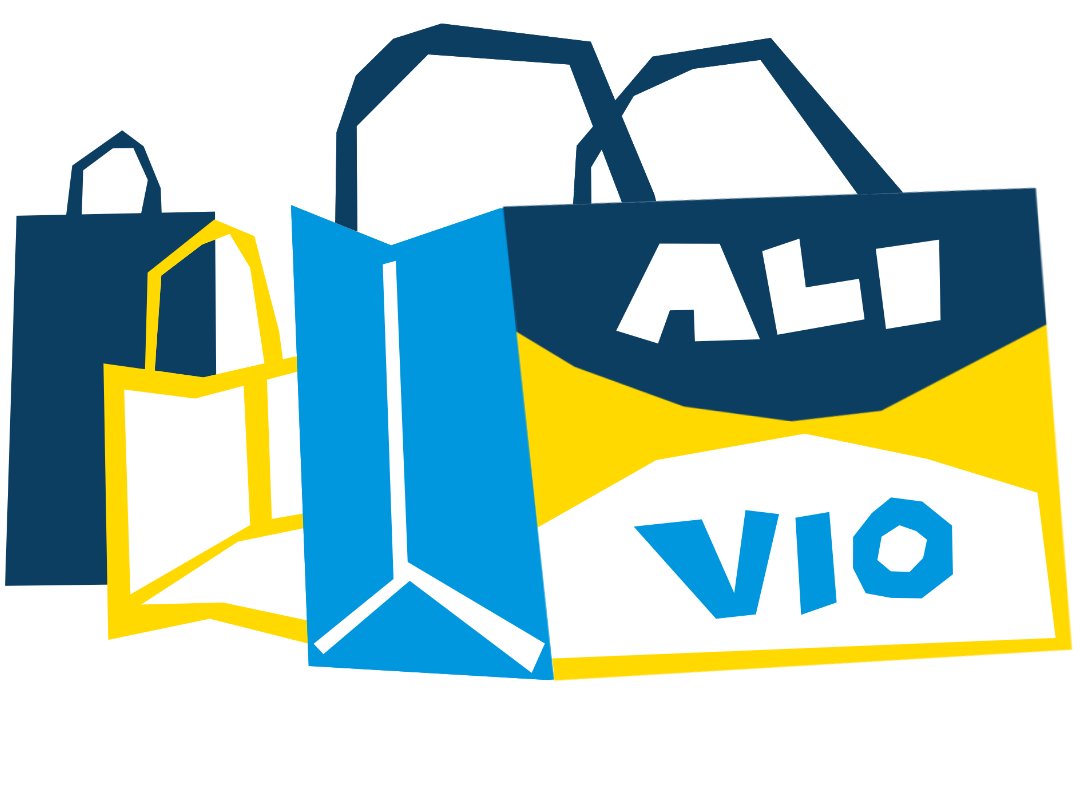shopping bags with Ali Vio on it