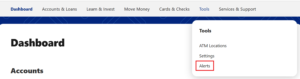sample showing where alerts is located on menu